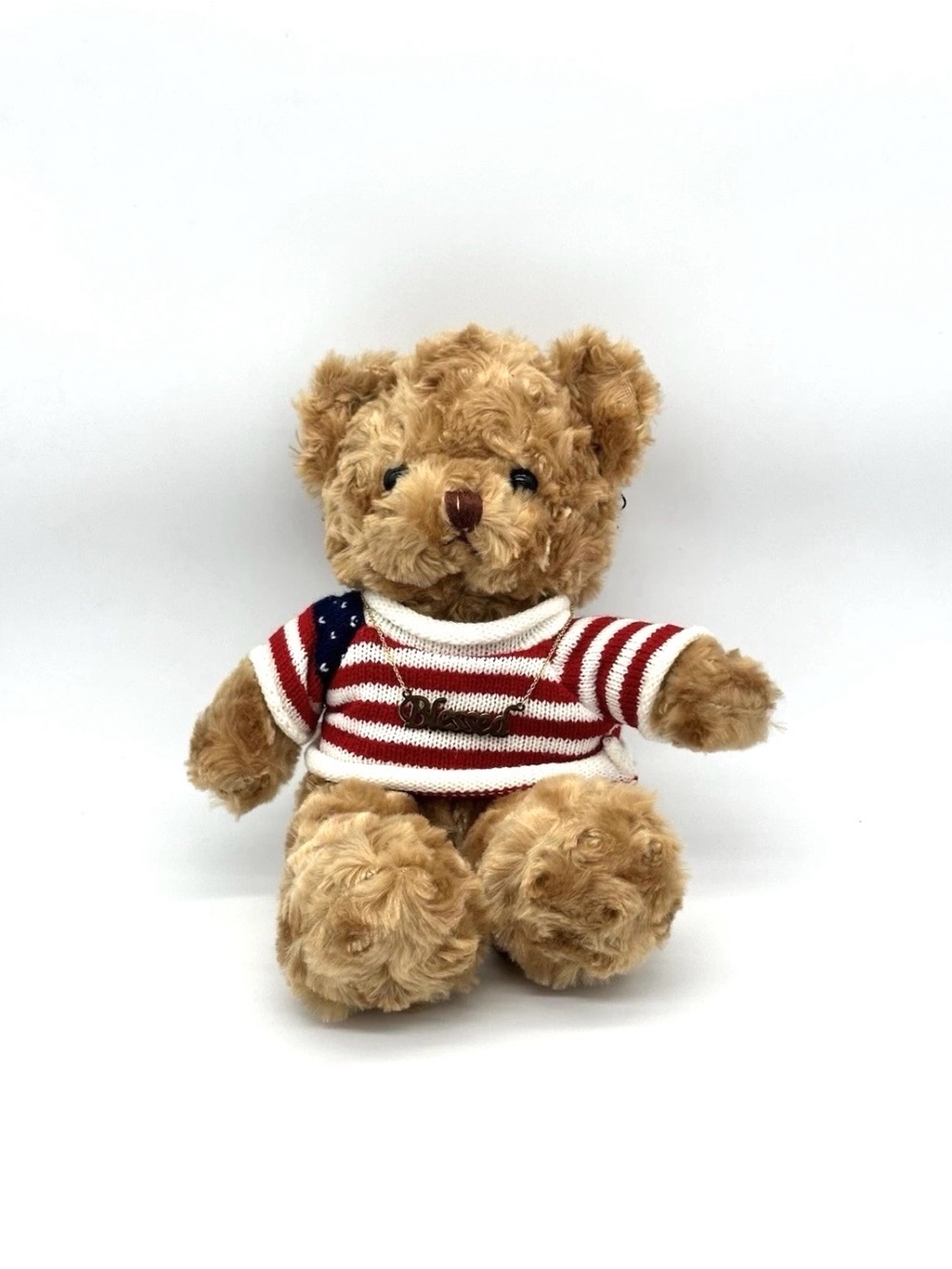 Plush Brown Teddy Bear Shoulder Purse in Red & White Striped Sweater